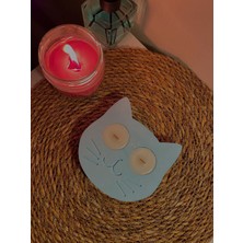 Mavi Kedi Model Ahşap Fitil Tealight Mum