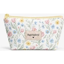 Maison Luré Çiçek Desenli Tek Bölmeli Çok Amaçlı Kalemlik ve Makyaj Çantası 19X11 cm Kalem Kutusu