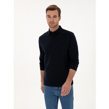 Cacharel Lacivert Regular Fit %100 Pamuk 3 Iplik Polo Yaka Sweatshirt
