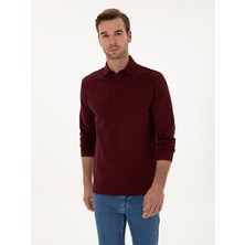 Cacharel Bordo Regular Fit %100 Pamuk 3 Iplik Polo Yaka Sweatshirt