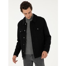 Cacharel Siyah Regular Fit Yün Karışımlı Kaşe Mont