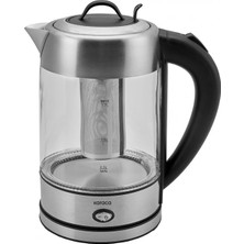 Karaca Cam Inox Bitki Çayı Makinesi ve Su Isıtıcı Kettle 2202,LED Işıklı, Yüksek Borosilikat Gövde, Paslanmaz Çelik
