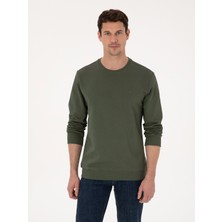 Cacharel Haki Regular Fit %100 Pamuk 3 Iplik Bisiklet Yaka Sweatshirt