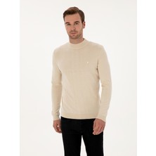 Cacharel Bej Slim Fit Pamuk Karışımlı Çeyrek Balıkçı Yaka Basic Triko Kazak