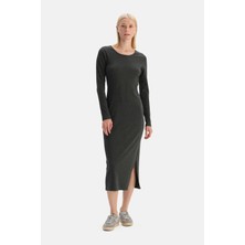 Dagi Grey Melange Crew Neck Basic Dress