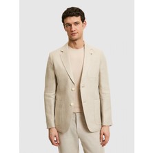 Cacharel Ekru Slim Fit Ipek Keten Karışımlı Ceket