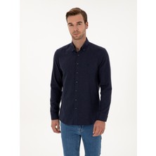 Cacharel Lacivert Slim Fit Pamuk Karışımlı Yakası Düğmeli Flanel Gömlek