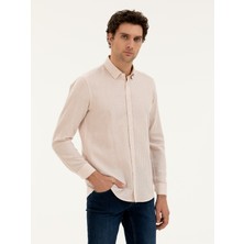 Cacharel Pembe Regular Fit Yün Karışımlı Çizgili Gömlek