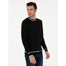 Cacharel Siyah Slim Fit Yün Karışımlı Bisiklet Yaka Triko Kazak