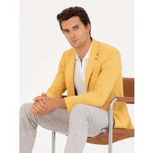 Cacharel Sarı Slim Fit Yün Keten Karışımlı Ceket