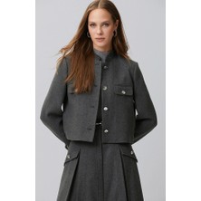 Network Anthracite Melange Wool Blend Cuff Detail Jacket