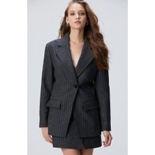 Network Dark Grey Melange Striped Wool Blend Jacket