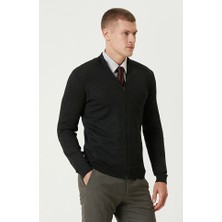 Network Anthracite Melange Wool Blend Basic Cardigan
