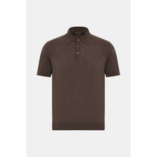 Vakko By Gran Sasso Kahve Polo Yaka Düğmeli Kısa Kol Ipek Triko