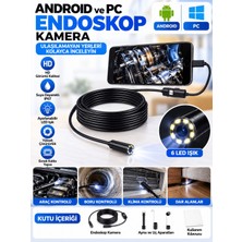 Azurtech Android Pc Endoskop Kamera  5metre Hd 6 LED Işıklı Su Geçirmez Esnek Kablo Boru Araç Kontrol Kamerası