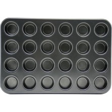 Shopwave Krm 24 Gözlü Metal - Siyah Düz Muffin - Kek Kalıp (5047) Krm