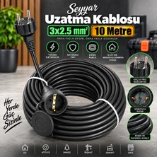 Badem10 Siyah 10 Metre 3x2.5 Mm² Cca Topraklı Prizli Ev Bahçe Atölye Ofis Elektrik  Seyyar Uzatma Kablosu