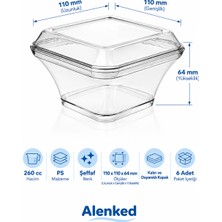 Alenked Şeffaf Kapaklı Kare Tatlı Kabı 260 cc Plastik Sunum Kabı - 6 Adet