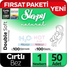 Sleepy Natural Double Soft Fırsat Paketi Bebek Bezi 1 Numara Newborn 50 Adet