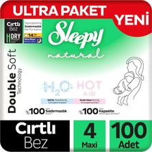 Sleepy Natural Double Soft Ultra Paket Bebek Bezi 4 Numara Maxi 100 Adet