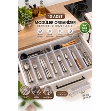 Porsima 0382 10'lu Modüler Çekmece Içi Organizer Seti 30X7,5 cm – Şeffaf Mutfak, Kaşıklık, Çatal Bıçak ve Makyaj Düzenleyici