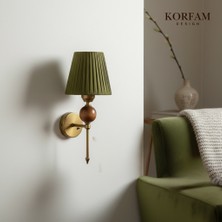 KorFam Kablosuz Pilli Aplik Yeşil Keten Şerit Kumaş Başlık Ahşap Top Detaylı Aplik