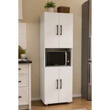 Dienni 4 Kapaklı 5 Bölmeli Çok Amaçlı Dolap Beyaz Mini Fırın Bölmeli Mutfak Dolabı 161X56X32 cm