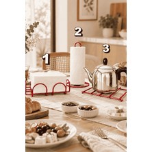 Edora Home 3'lü Kırmızı Nihale Peçetelik Havluluk Seti Siyah Rengi Paslanmaz Çelik Mutfak Servis Sunum Takım