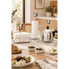 Edora Home 3'lü Mat Gümüş Nihale Peçetelik Havluluk Seti Siyah Rengi Paslanmaz Çelik Mutfak Servis Sunum Takım