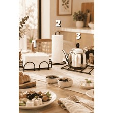 Edora Home 3'lü Siyah Nihale Peçetelik Havluluk Seti Siyah Rengi Paslanmaz Çelik Mutfak Servis Sunum Takım