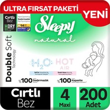 Sleepy Natural Double Soft Ultra Fırsat Paketi Bebek Bezi 4 Numara Maxi 200 Adet