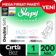 Sleepy Natural Double Soft Mega Fırsat Paketi Bebek Bezi 1 Numara Newborn 200 Adet