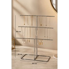 Edora Home Parlak Silver 6 Kollu Metal Takı Standı - Kolye, Küpe, Bileklik Düzenleyici Masaüstü Takı Organizeri