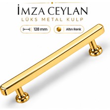 Badem10 Ceylan Altın Gold Metal Kulp 128 mm Çekmece Mutfak Dolap Kulpu Banyo Komodin Vestiyer Kitaplık Kulbu
