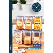 Stile Cucina 9 Lu Kare Erzak Saklama Kabı Baharatlık Seti 1.2 Litre Etiket Hediyeli Antrasit