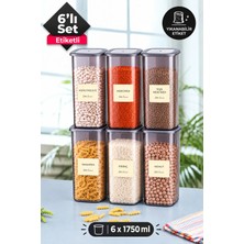 Stile Cucina 6 Lı Jumbo Boy Etiketli Kare Erzak Saklama Kabı Seti 1750 ml - Sert Kapak Büyük Kavanoz