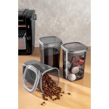 Stile Cucina 3lü Plastik 1200 ml Türk Kahvesi & Filtre Kahve & Kapsül & Çekirdek Kahve Saklama Kabı Antrasit
