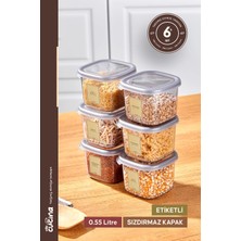 Stile Cucina 6 Lı Kare Erzak Saklama Kabı Baharatlık Seti 0,55 Litre Etiket Hediyeli Antrasit