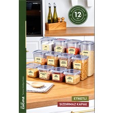 Stile Cucina Etiket Hediyeli Kare Erzak Saklama Kabı 12'li Set 4x(0,55 Litre, 1,2 Litre, 1,75 Litre)
