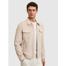 Cacharel Ecru Shirt Collar Faux Leather Jacket
