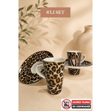 Edora Home Türk Kahvesi Fincan Takımı İçe Geçmeli Leopar Desenli 6 Kişilik 12 Parça (Makinede Yıkanmaz)