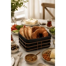 Edora Home Rose Metal ve Siyah Kumaş Kare Ekmek Sunum Sepeti, Kahvaltı Sunumu,Kafe, Restoran ve Otel Tipi 20x20 cm