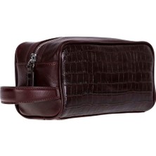 Bloominbag Burgundy Croco Hakiki Deri Unisex Seyahat Bakım Çantası
