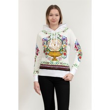 Versace Jeans Couture Kadın Kapüşonlu Sweatshirt Beyaz