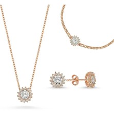 Coho Objet Coho Silver Crystal Bloom El Yapımı Gümüş Kolye Küpe Bileklik Seti