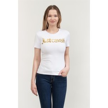 Just Cavallı Just Cavalli Kadın Bisiklet Yaka T-Shirt Beyaz