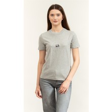 Karl Lagerfeld Ikon Rs Circle Melange T-Shirt Kadın Bisiklet Yaka T-Shirt Gri
