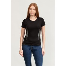 Ea7 Kadın Bisiklet Yaka T-Shirt Siyah