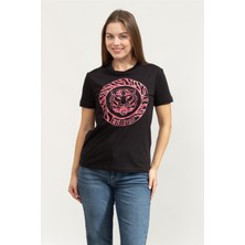 Just Cavallı Just Cavalli Kadın Bisiklet Yaka T-Shirt Siyah