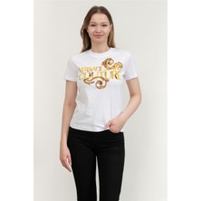 Versace Jeans Couture 76HAHG00CJ00G R Logo Watercolor T-Shırt Beyaz